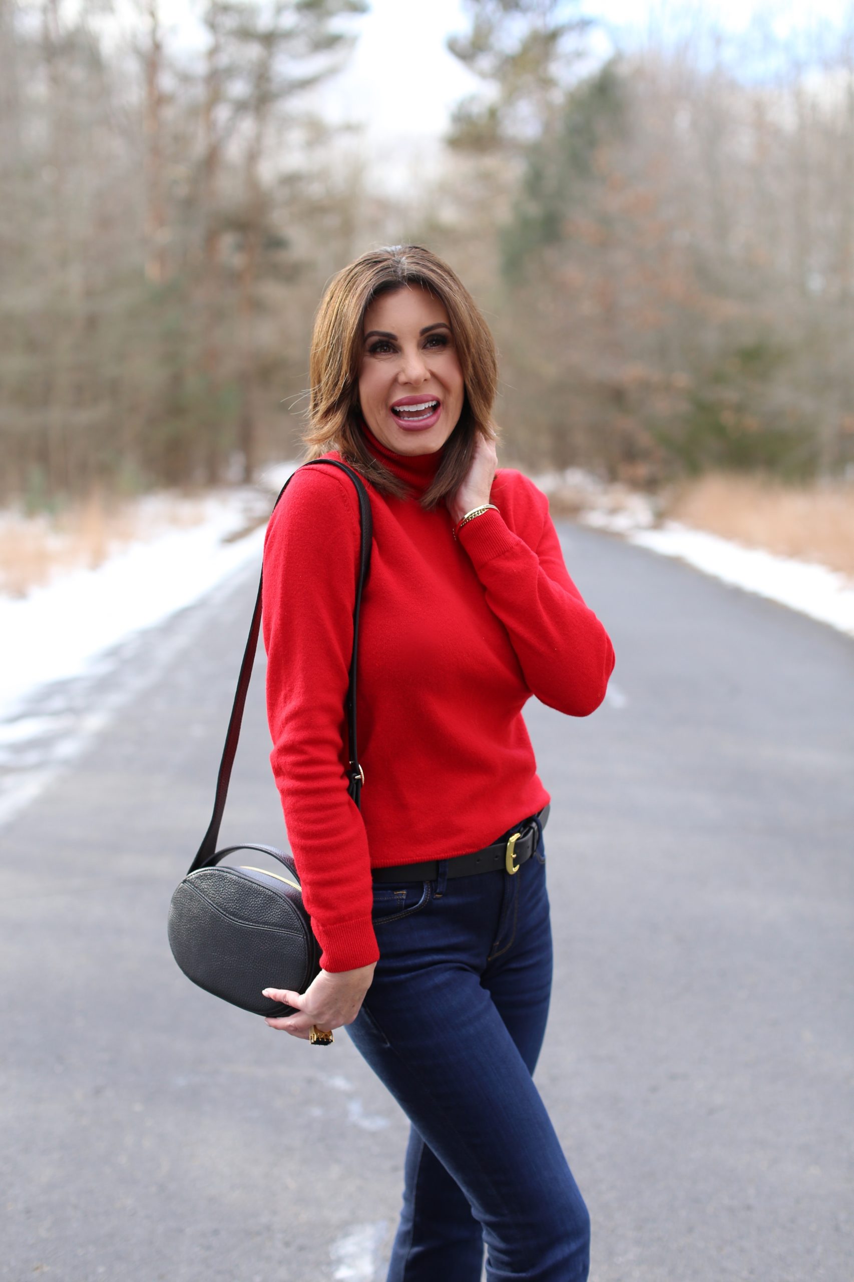 Tracy Hensel - Red Sweater and Denim